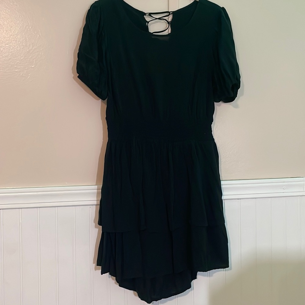 BLACK RUFFLED MINI DRESS